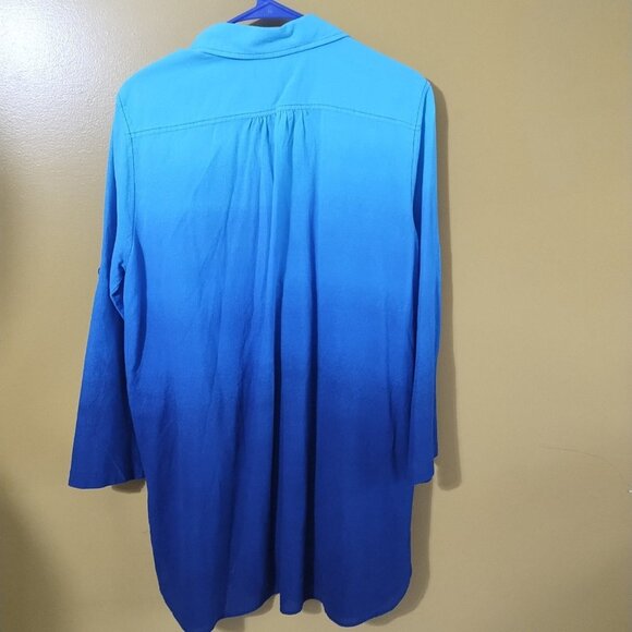 VTG 90s Lands' End Cotton Long Sleeve Button Up Shirt L Classic Coastal Beachy - Picture 5 of 7